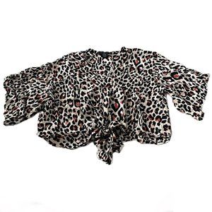 Polly & Esther animal print tie front short sleeve top size XL